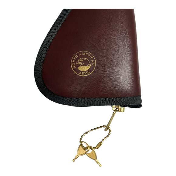 North American Arms Burgundy Pistol Pouch with Keys Faux Leather Zip Case - Picture 4 of 4